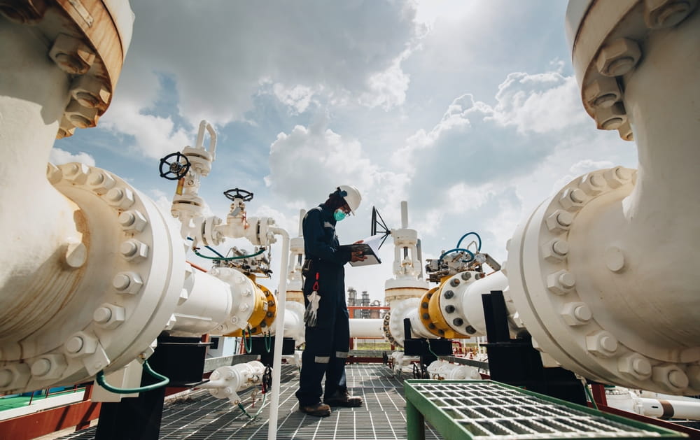 Engineer inspecting energy systems